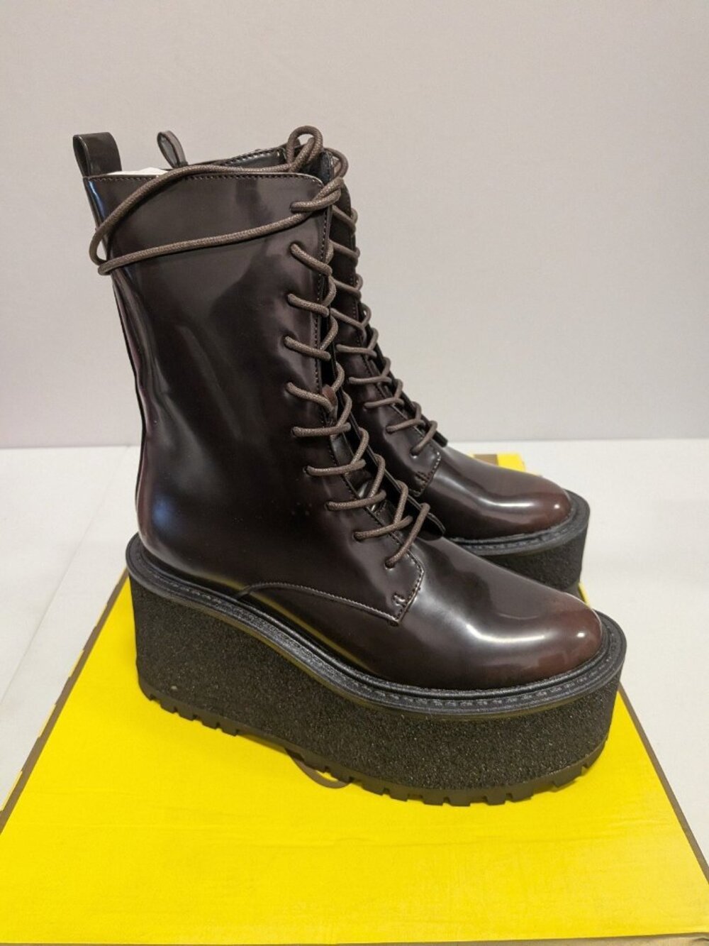 Circus NY By Sam Edelman Chestnut Platform Slater Mid Calf Combat Boots US 7